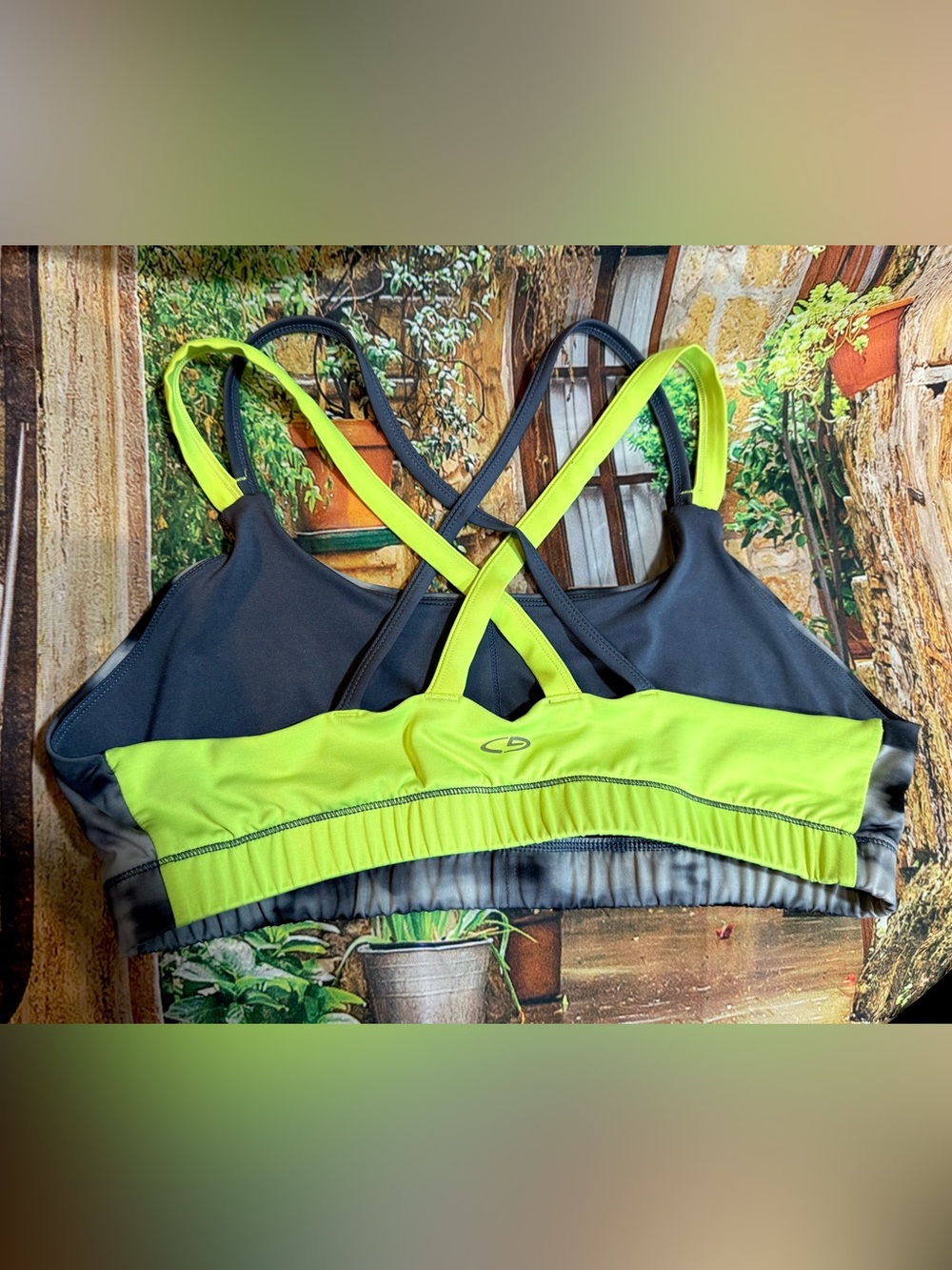 Champion DuoDry Cross Back Sports Bra with Smoke and Neon Size XL